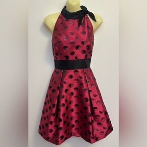 Theia Red Pleated Fit and Flare Cocktail Dress